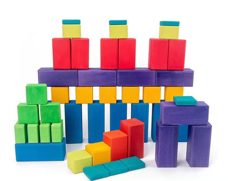 100-Pc Large Stepped Counting Wooden Building Blocks toys