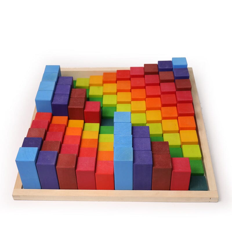 100-Pc Large Stepped Counting Wooden Building Blocks toys