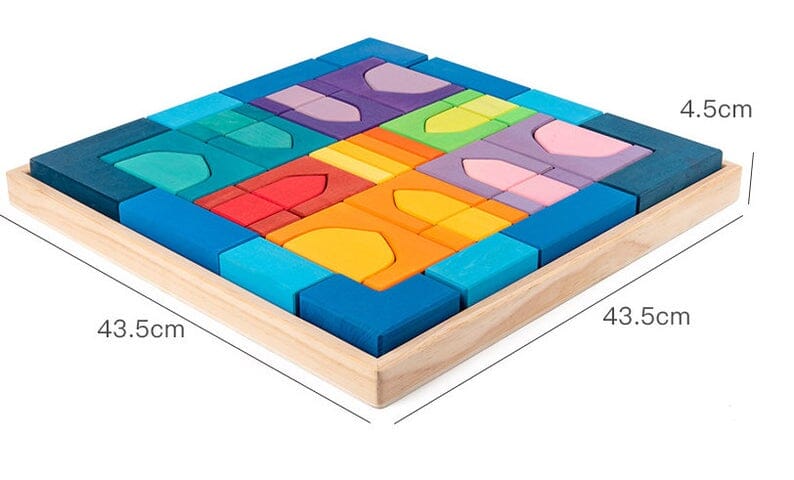 Green Elephant Home and Toys - 54 Pcs STAINED Wooden Building Blocks Set with Tray