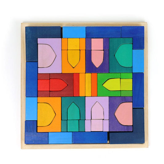 Green Elephant Home and Toys - 54 Pcs STAINED Wooden Building Blocks Set with Tray