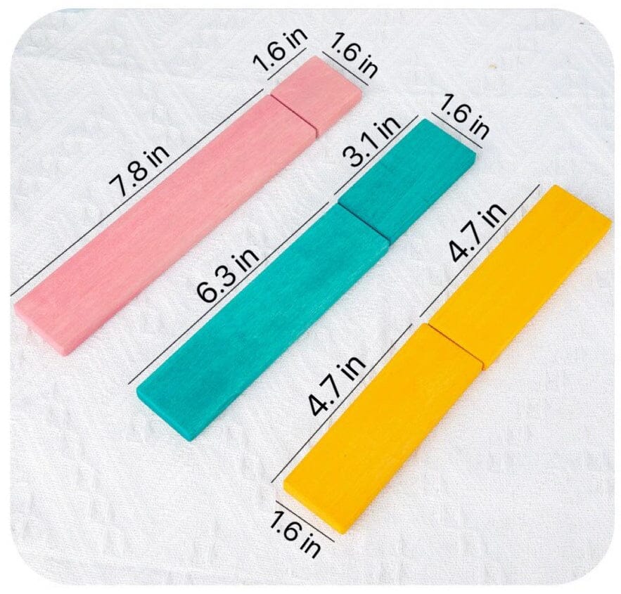 64 Pcs STAINED Large Wooden Rainbow Building Slats with Storage Tray