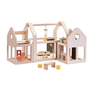 Toycycle and PlanToys Partnership recommerce slide and go wooden dollhouse front viewbuy and sell used toys