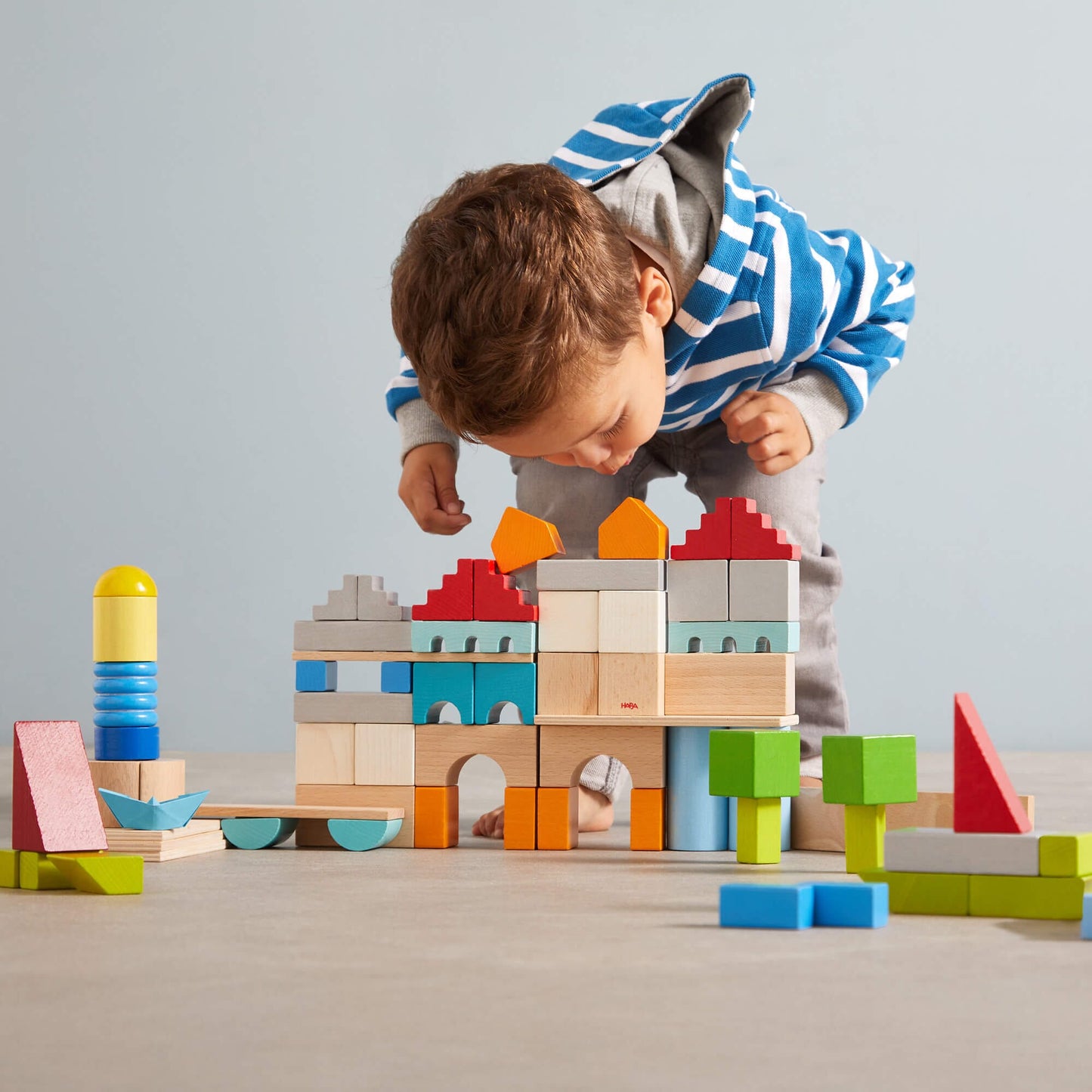 Colored Wooden Building Blocks - 85 Piece Set Architectural Blocks