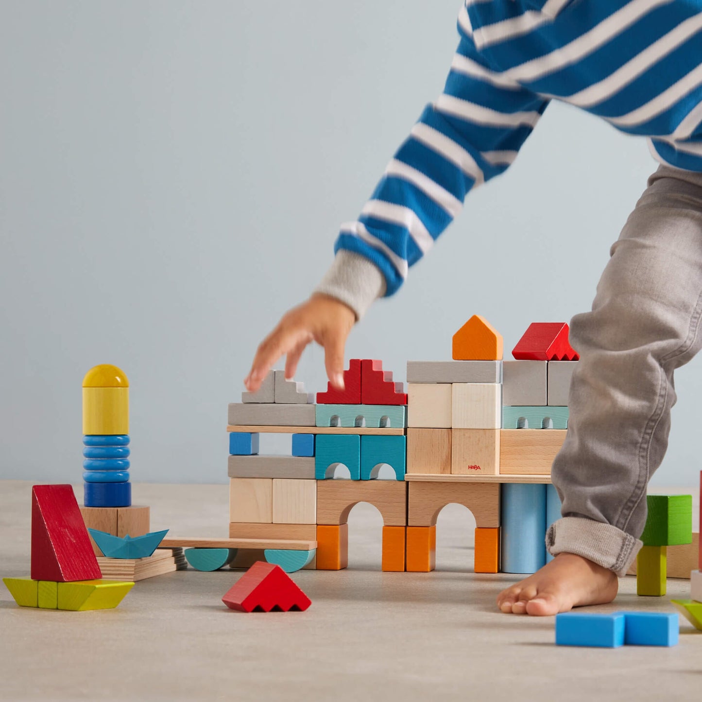 Colored Wooden Building Blocks - 85 Piece Set Architectural Blocks