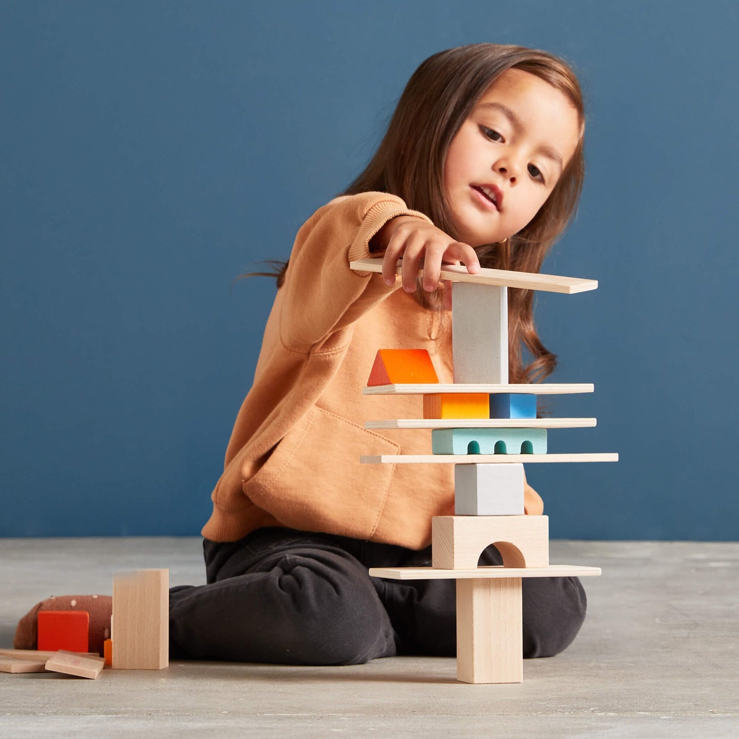 Colored Wooden Building Blocks - 85 Piece Set Architectural Blocks