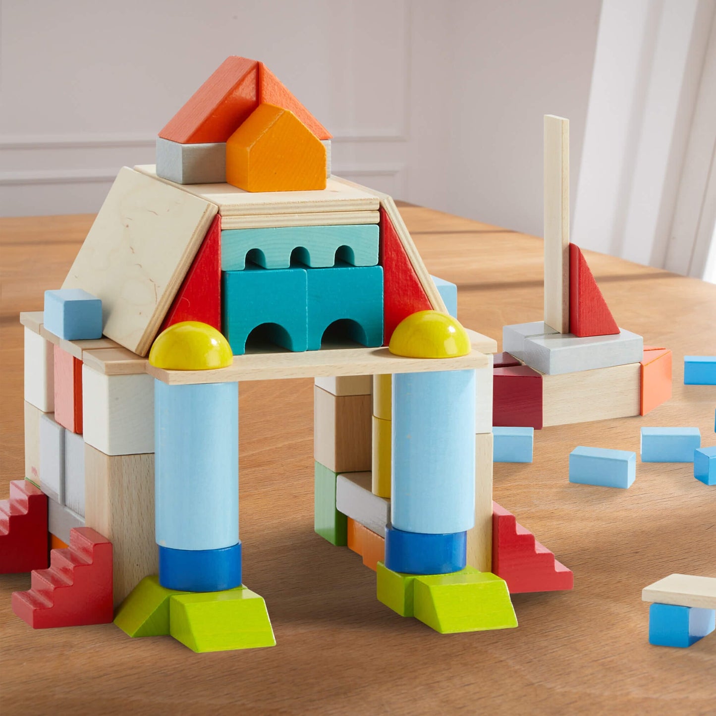 Colored Wooden Building Blocks - 85 Piece Set Architectural Blocks