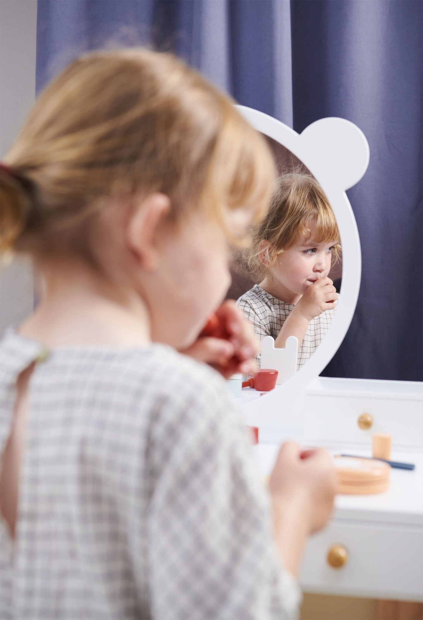 Child at mirror of Childs Dressing Table Set from Tender Leaf