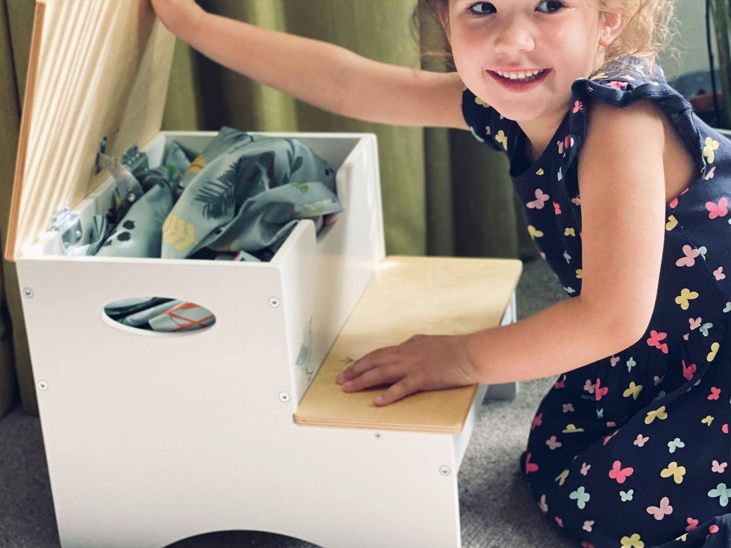Forest Steps Childrens Wooden Step Stool with storage compartment