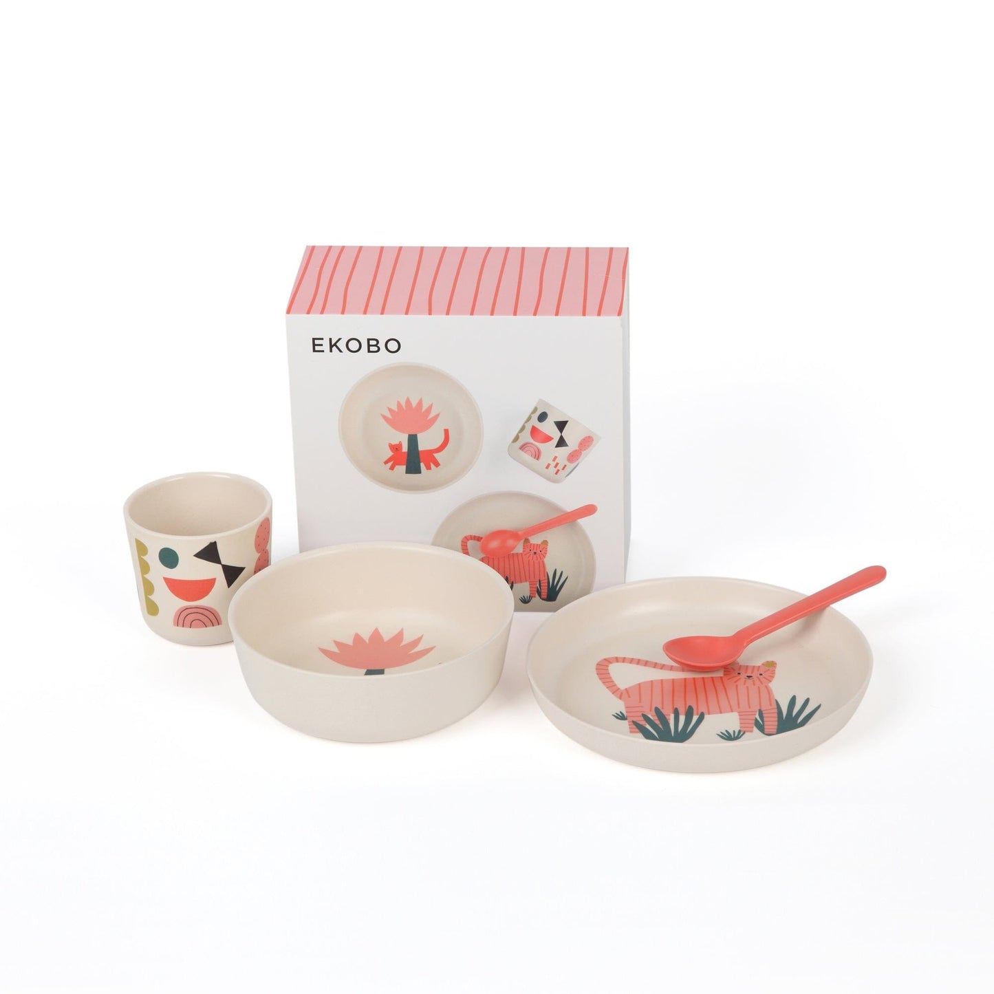 Illustrated Bamboo Kid Set - Tiger dinner sets