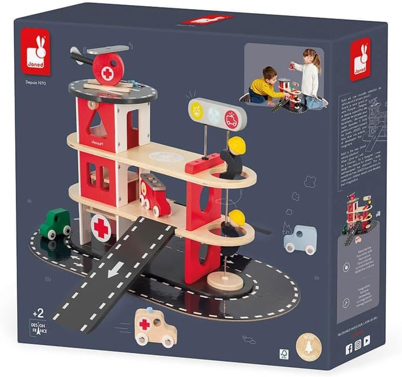 Janod Wooden Toy Fire Station package shot