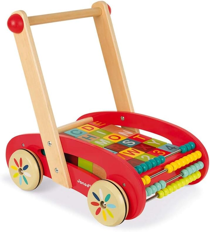 Janod Wooden ABC Buggy Cart Push Walker Toy side view