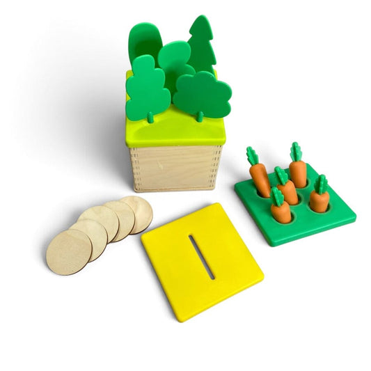 Lovevery Wooden Coin Bank and Carrot Counting Set Toys
