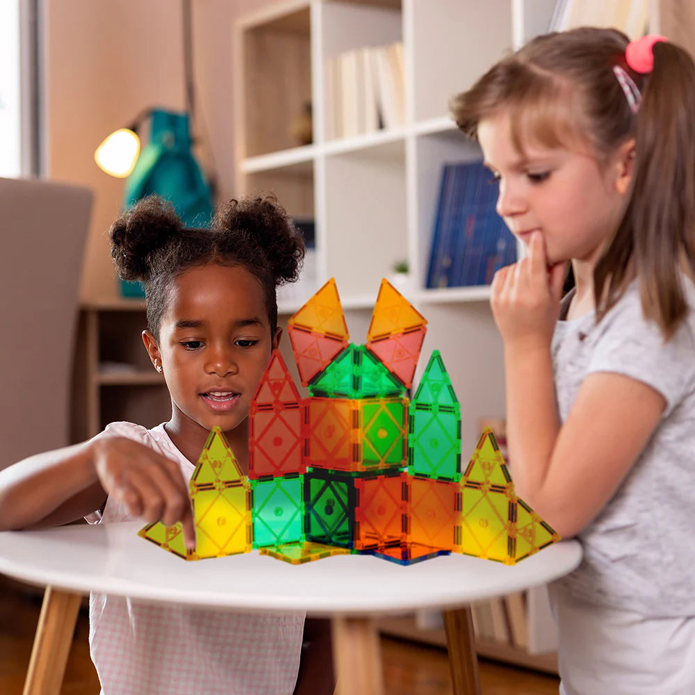 Kids play with Magnetic Tiles Building Blocks by TYTAN Toys