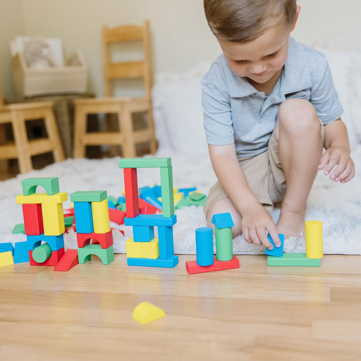 Melissa & Doug 100 Wooden Building Blocks with Storage Box MND481