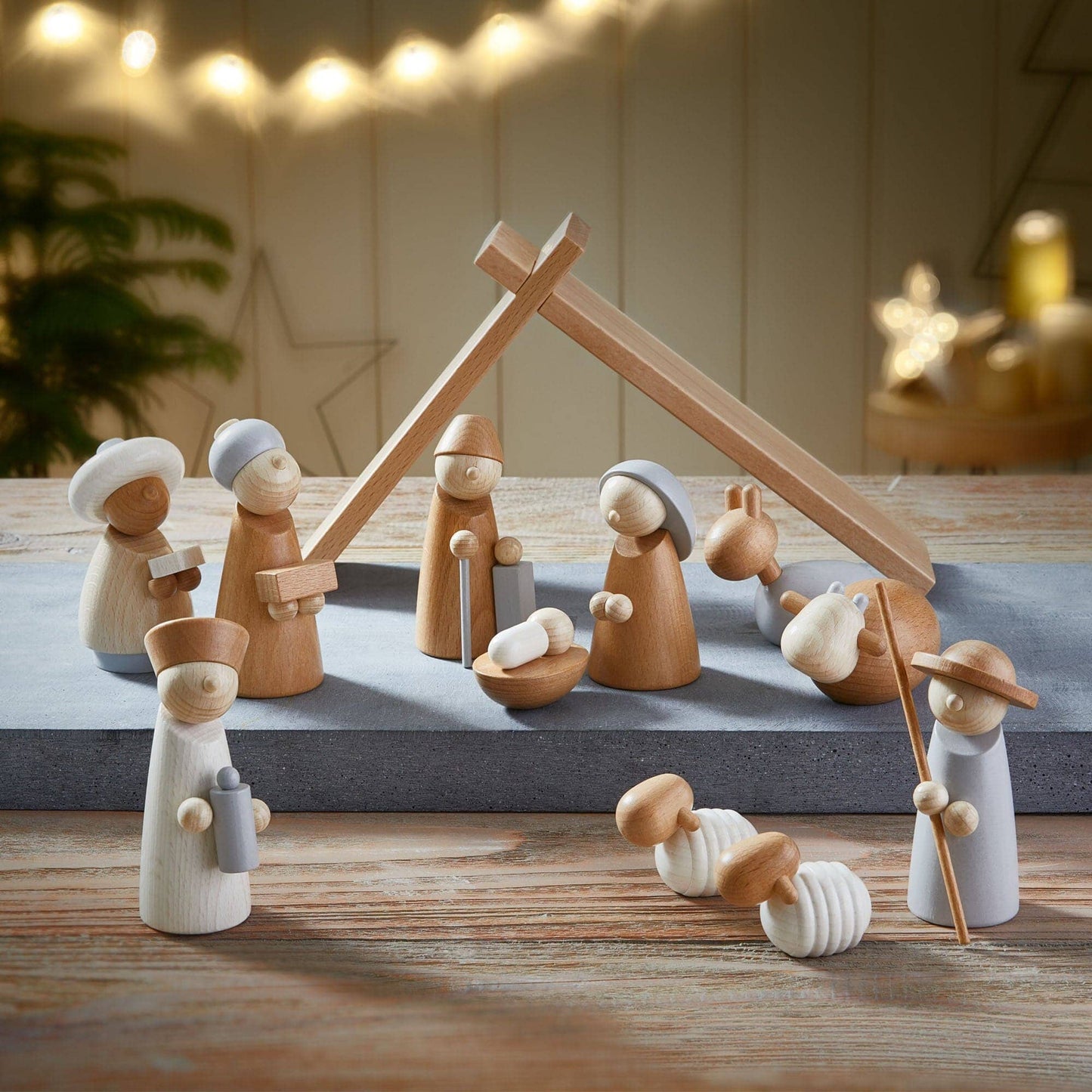 Childs wood nativity set in scene