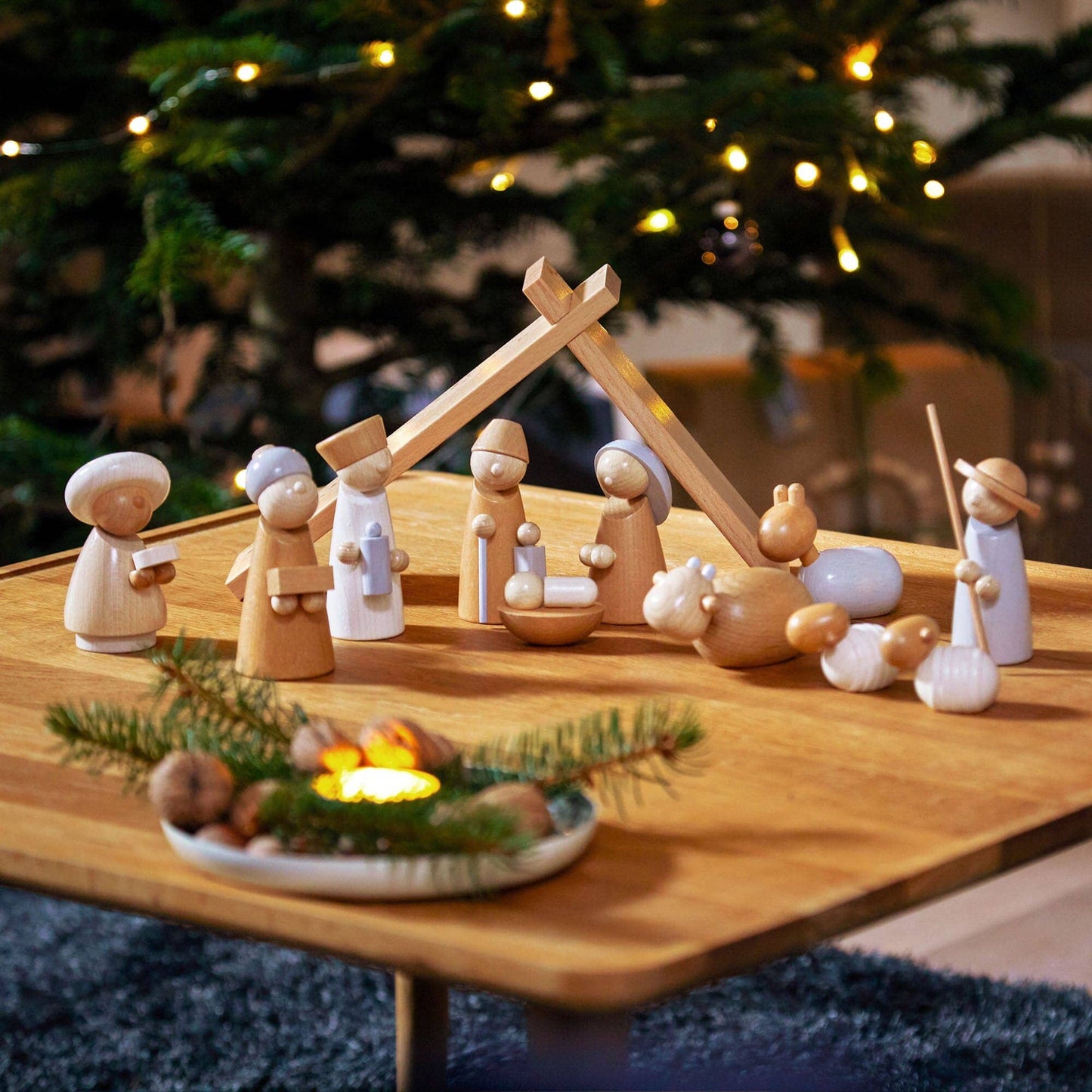Childs wood nativity set in scene