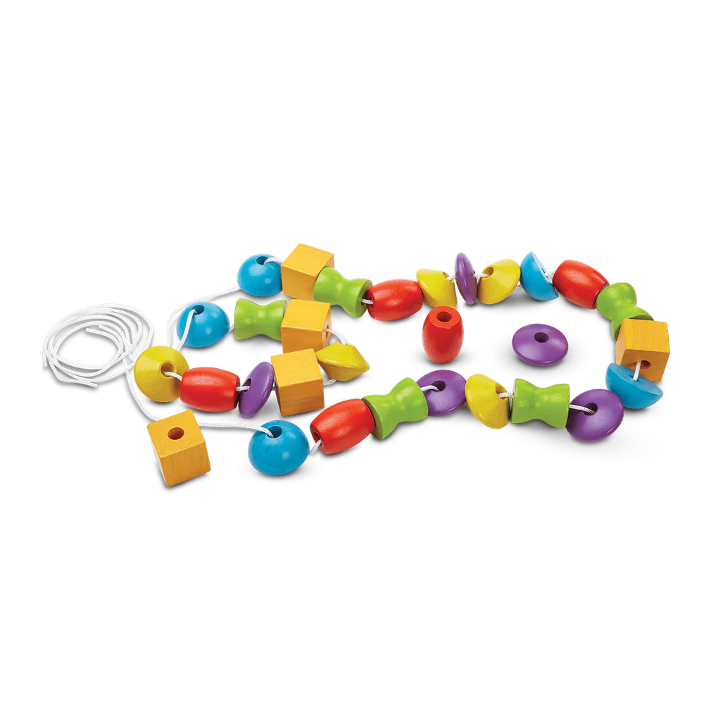 Colorful PlanToys Lacing beads wooden beads with lacing string
