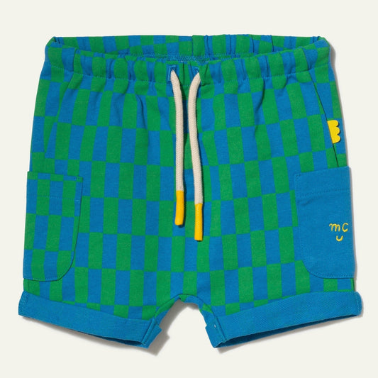 Recycled Cotton Blue Checkered Baby Short Shorts