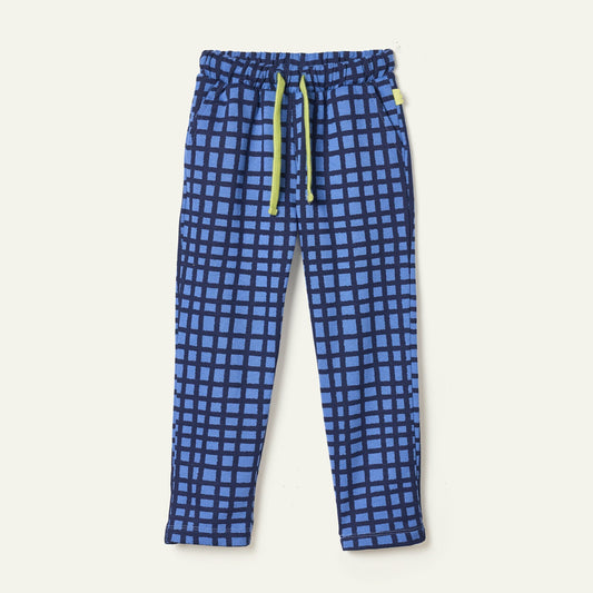 Recycled Cotton Blue Grid Jogger Joggers