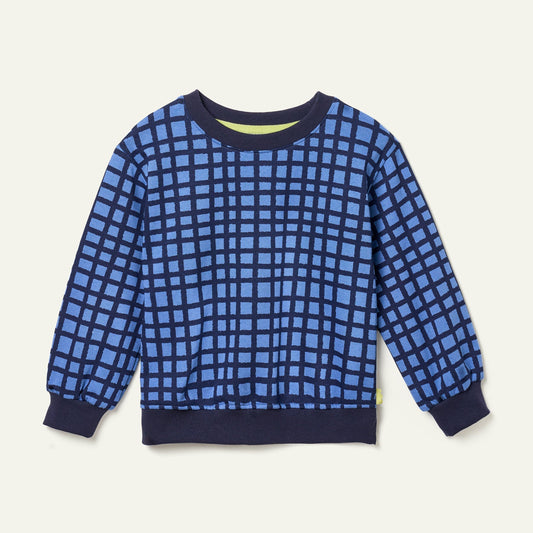 Recycled Cotton Blue Grid Sweatshirt sweatshirt