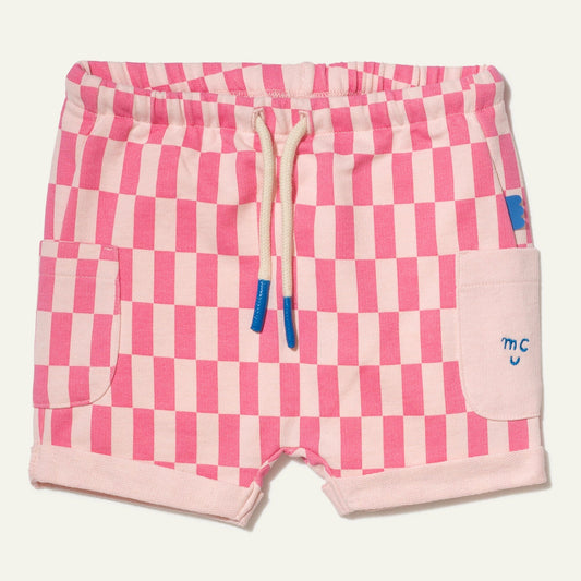 Recycled Cotton Pink Checkered Baby Short Shorts