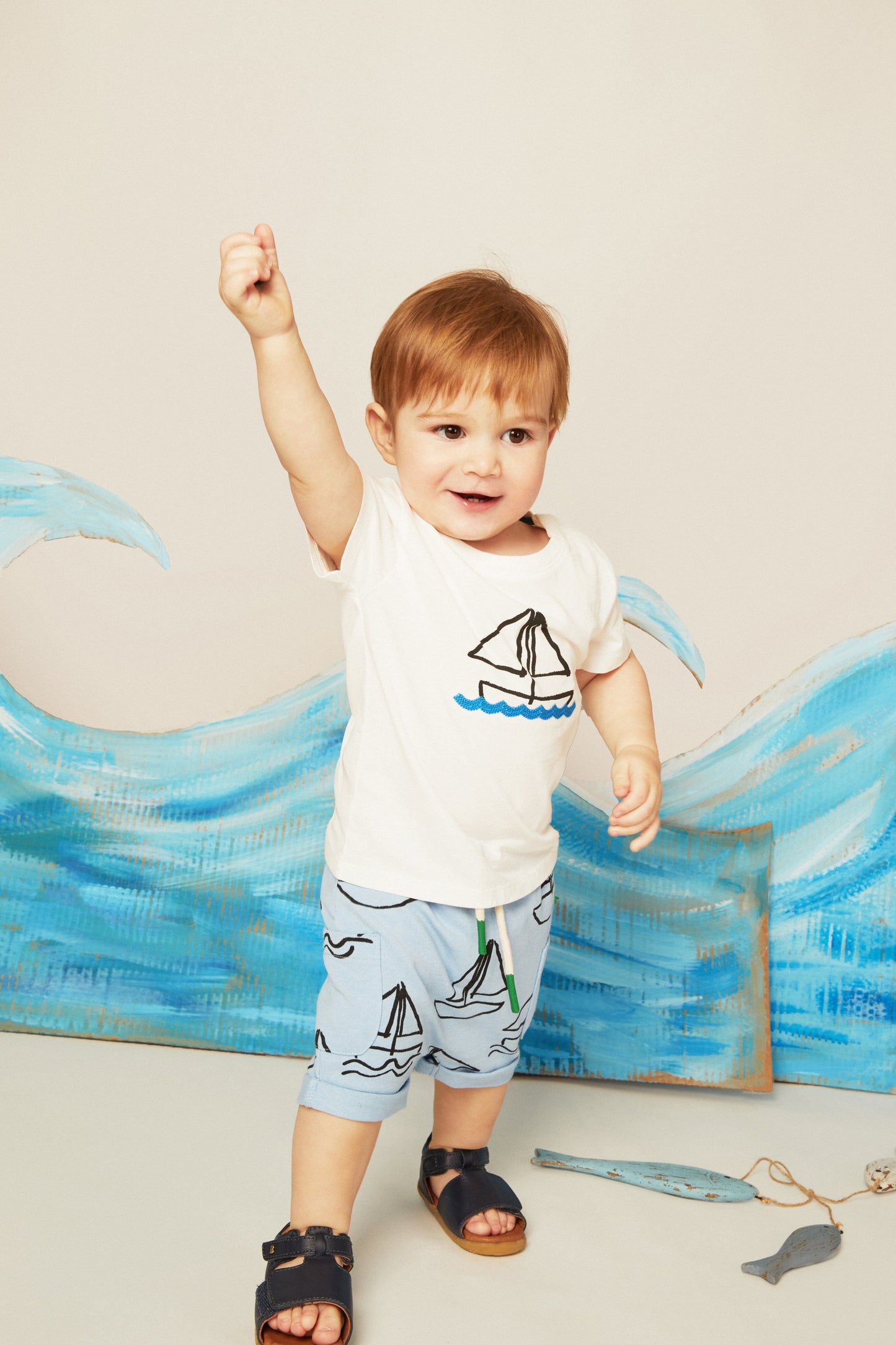 Recycled Cotton Sailboat Print Baby Short Shorts