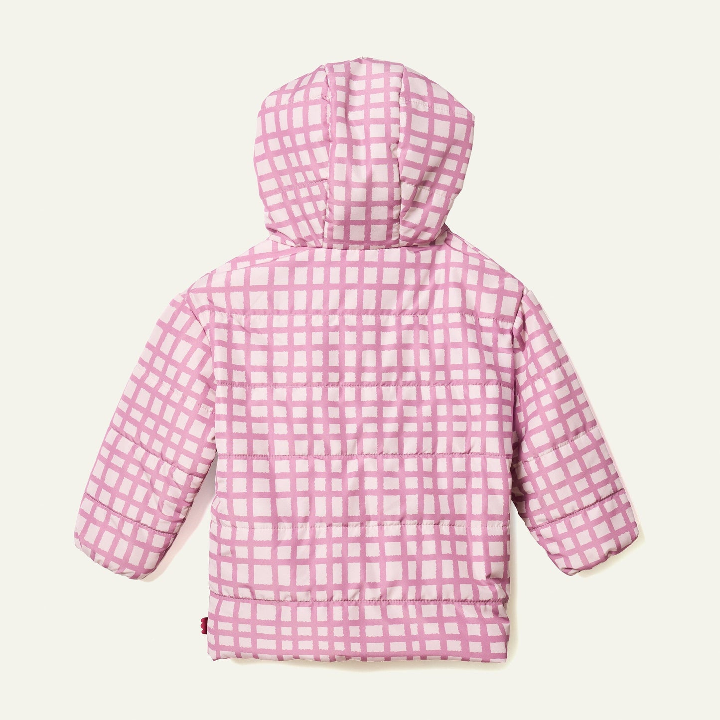 Recycled Nylon Pink Grid Puffer Jackets