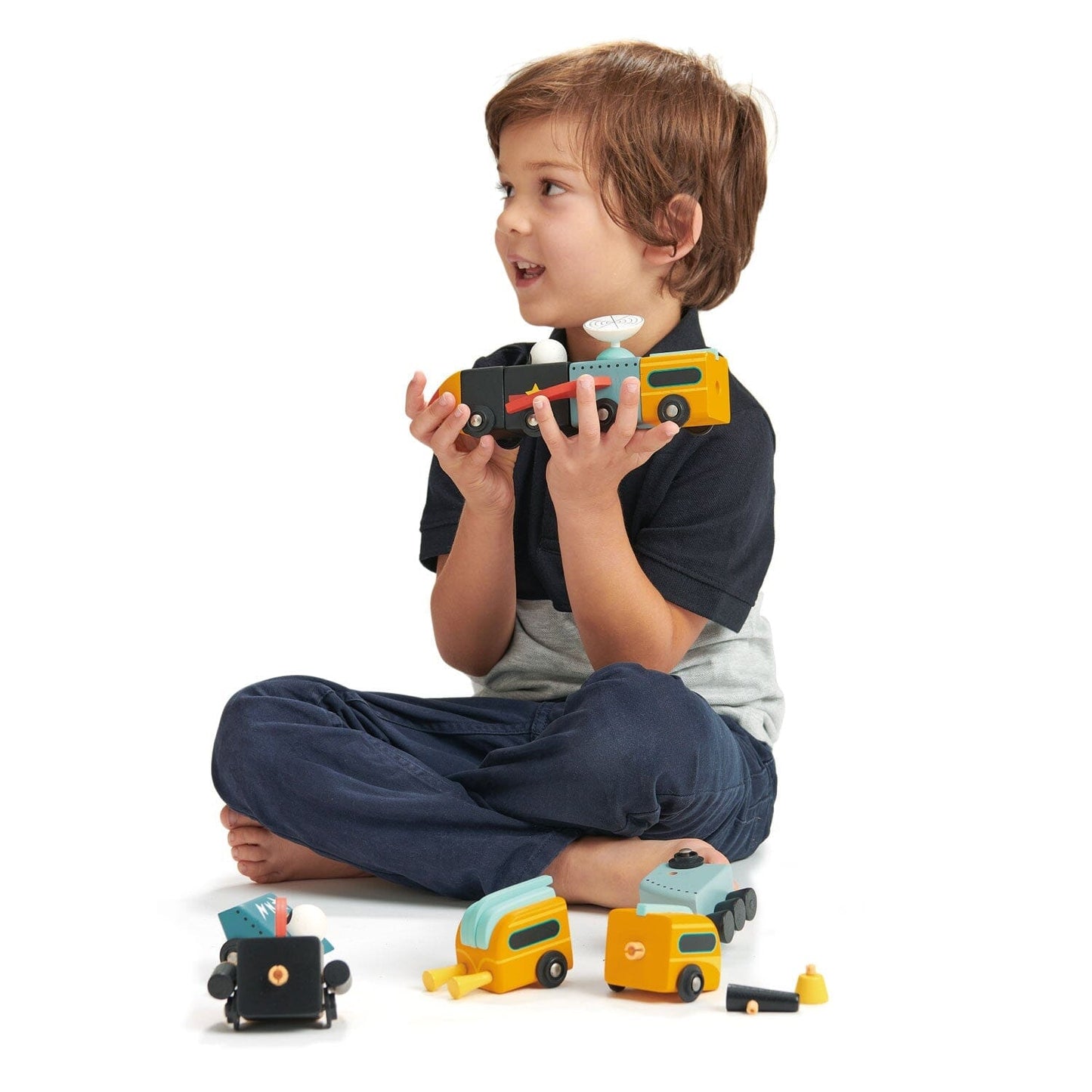 Child plays with Toy spaceships