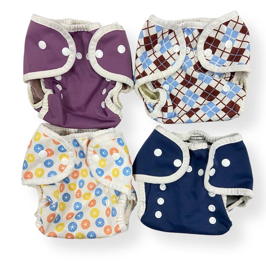 Thirsties Duo Wrap Bundle Size 1 Diapering Patterns & Solids Blue/Brown/Violet