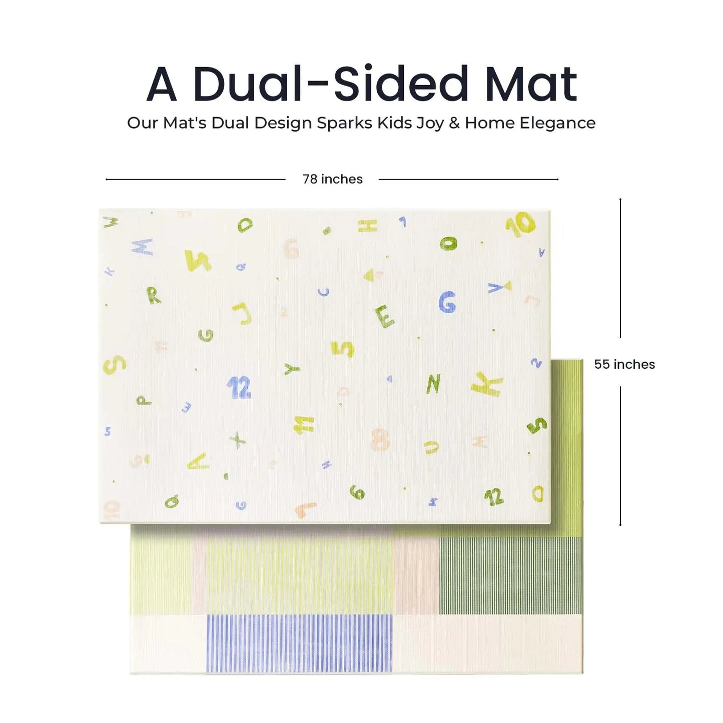 Tiny Land® Double-Sided Baby Alphabet Play Mat - Dual sided image and dimensions