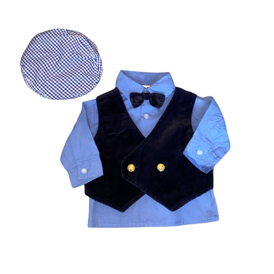 Baby Dress Shirt and Hat Set 3-6M