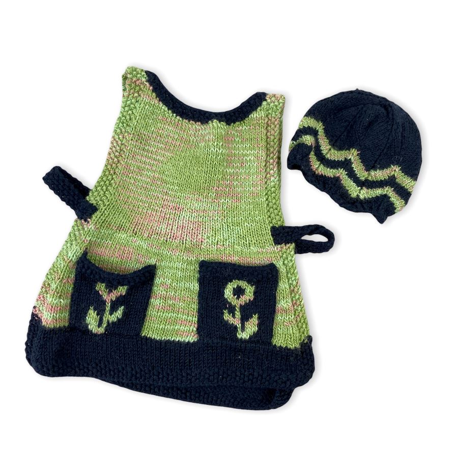 Boutique Knit Smock and Cap 6-9M