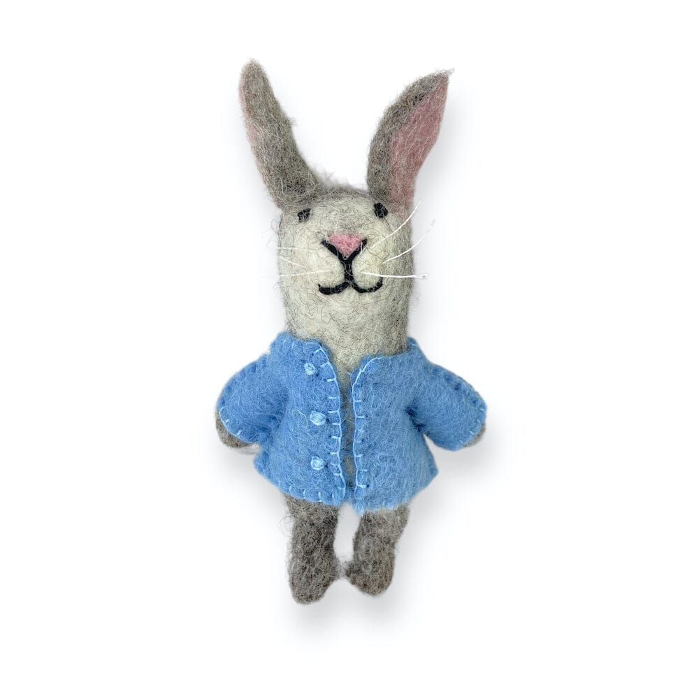 Felt Bunny Finger Puppet Toys Blue Jacket
