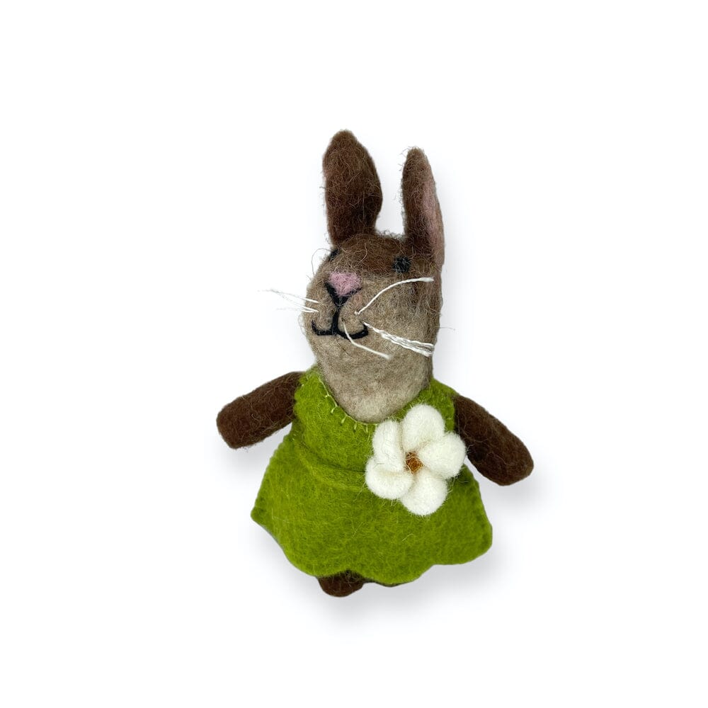 Felt Bunny Finger Puppet Toys Moss Green Dress