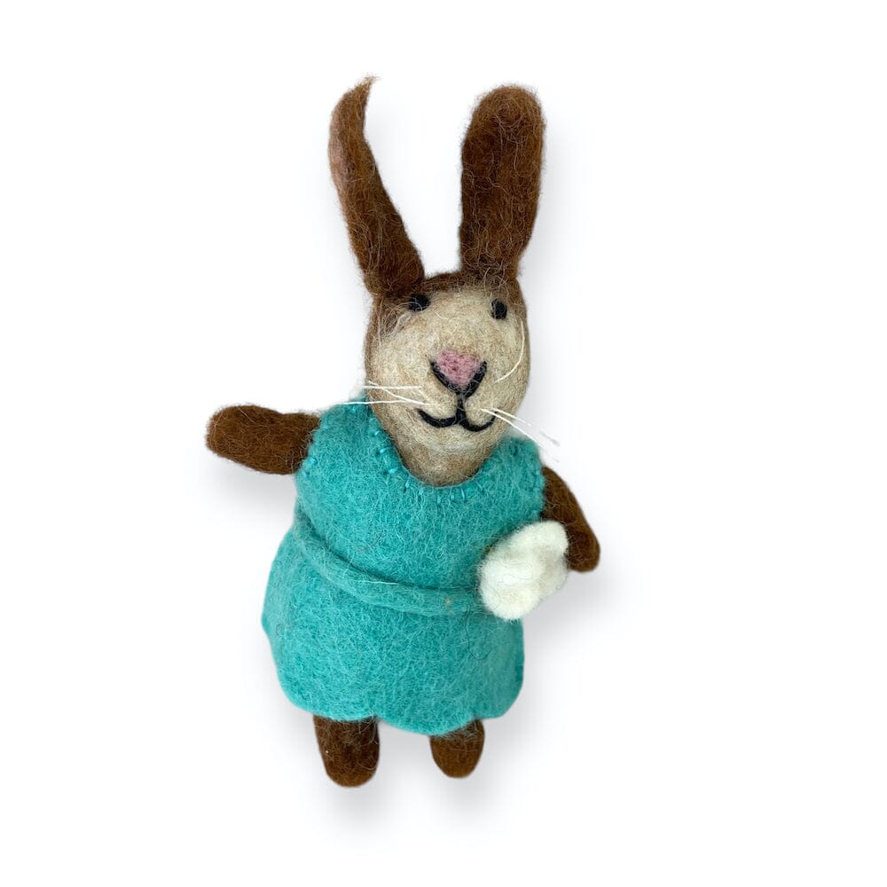 Felt Bunny Finger Puppet Toys Sea Green Dress