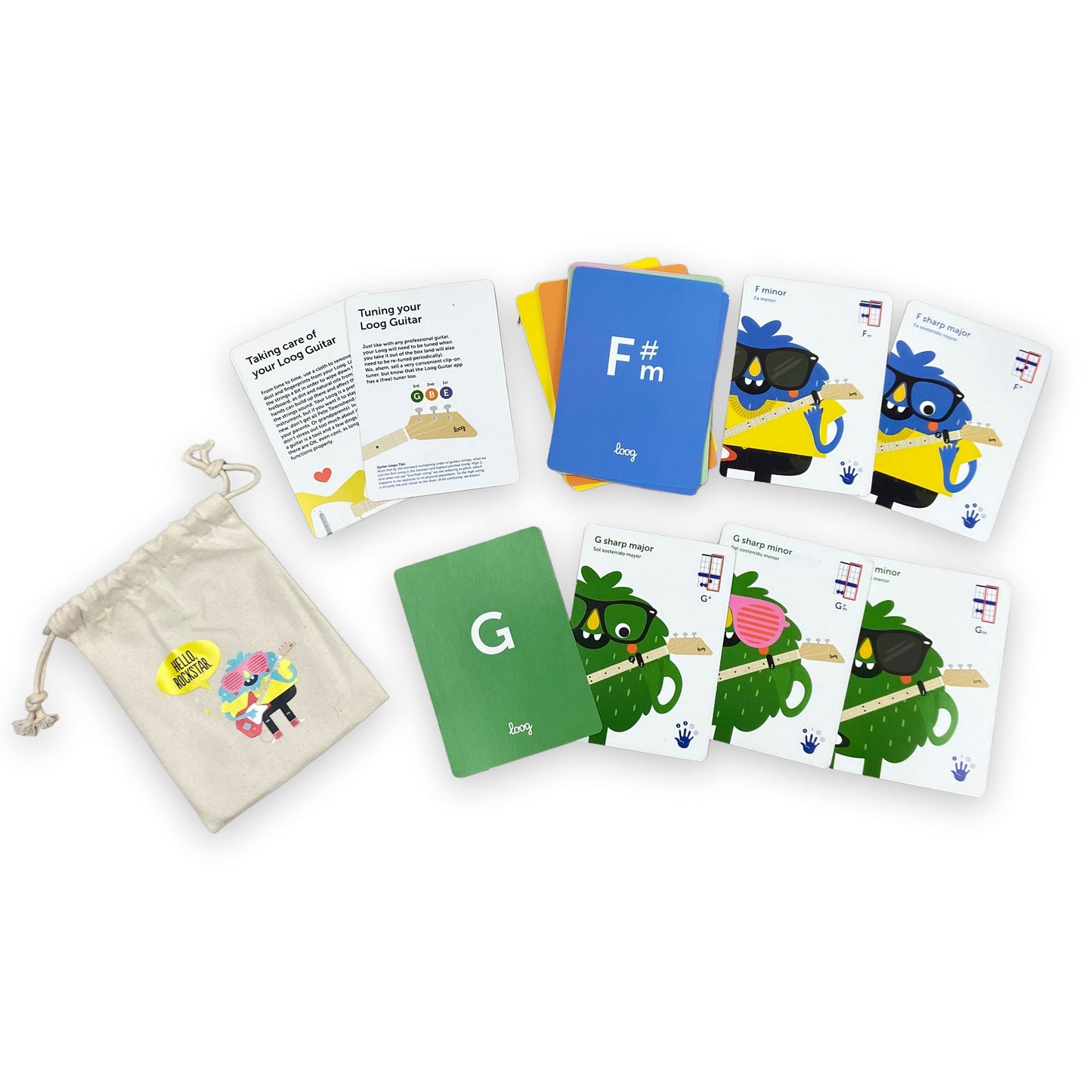 Discounted Fender X Loog Telecaster Electric Guitar comes with these chord cards in a canvas drawstring bag