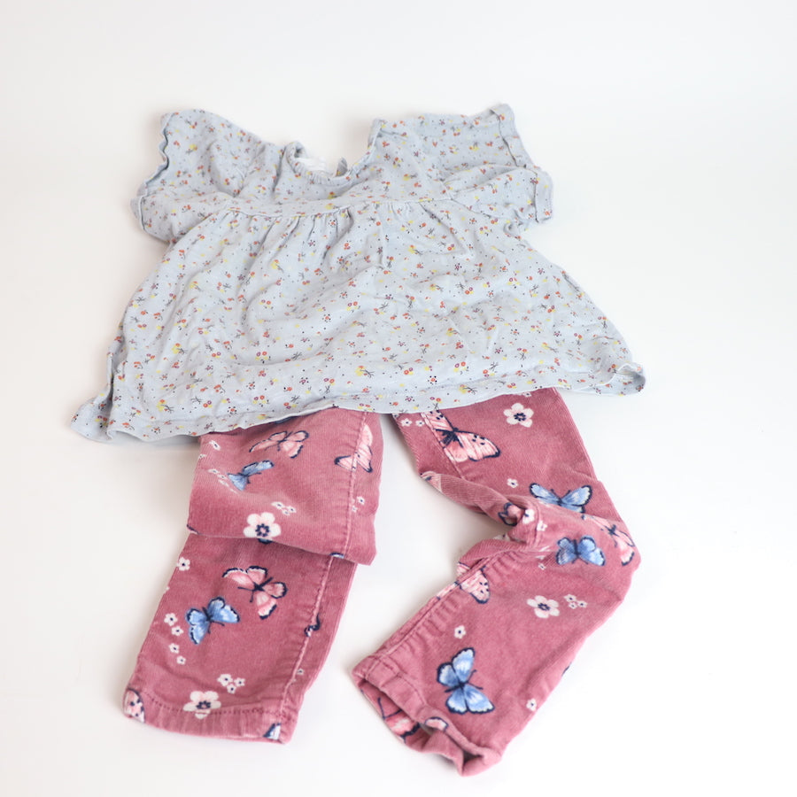 Flowers & Butterflies Outfit 2-3T