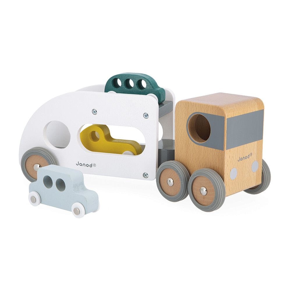 Janod Bolid Toy Car Hauler Trailer with Three Vehicles
