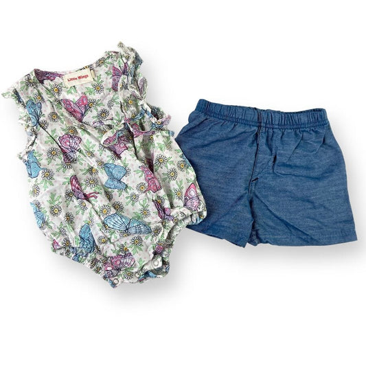 Little Wings - Little Wings Romper + Peanuts Shorts 12M