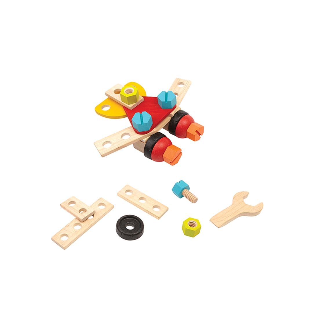Plantoys colorful wooden construction set as airplane