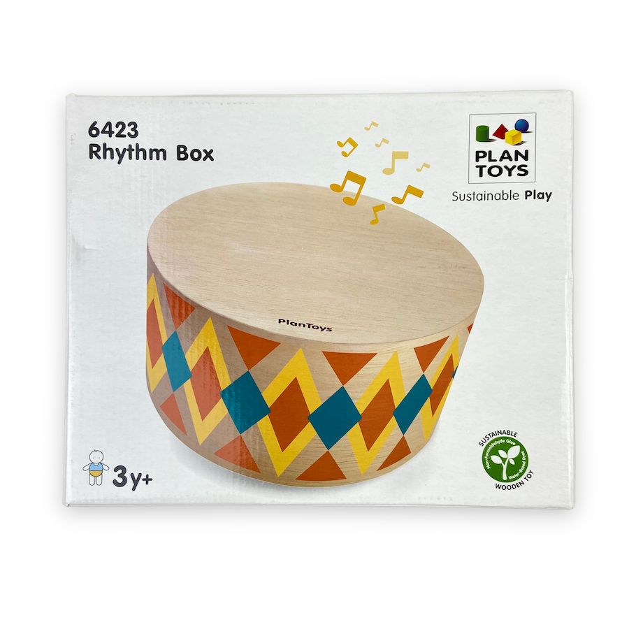 Toy drums inspired by Cajun wood box - PlanToys product packaging