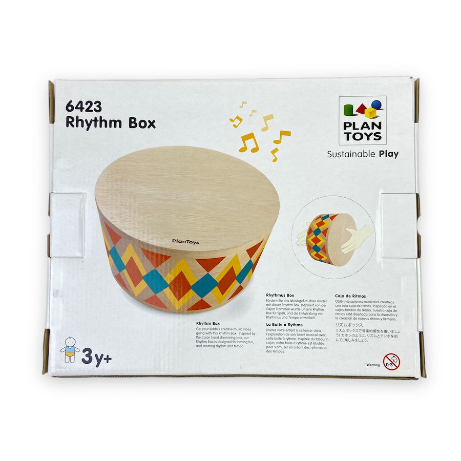 Toy drums inspired by Cajun wood box - PlanToys product packaging back