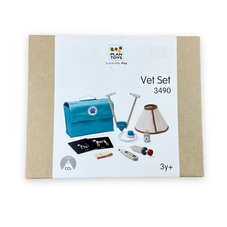 PlanToys Vet Set pretend play vet bag with cloth and wooden toy instruments