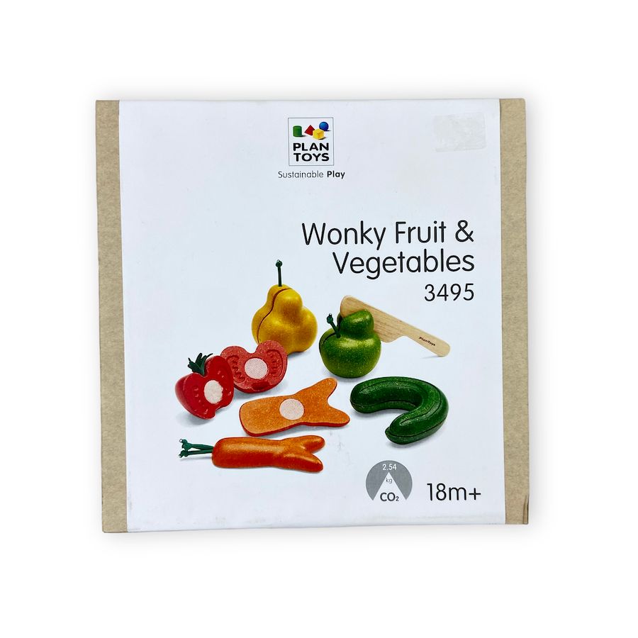 PlanToys Wonky Fruit & Vegetables wood toys play food in many colors