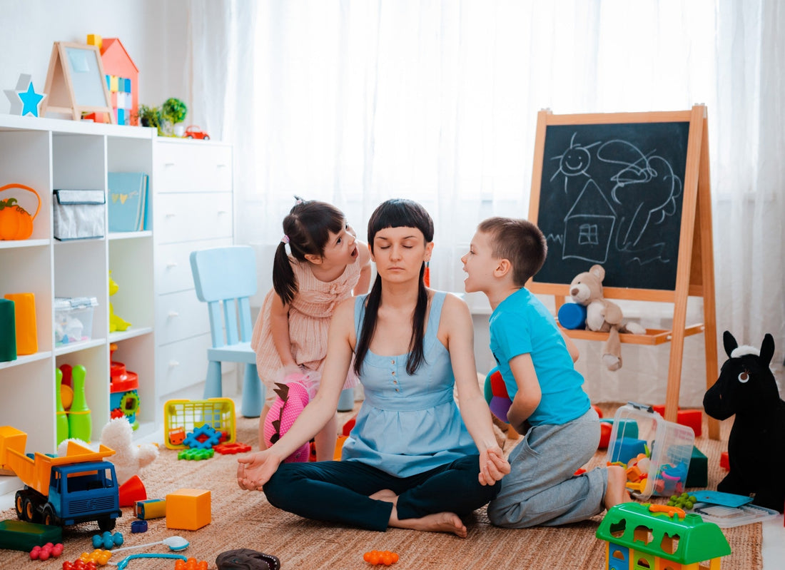 Toy Organization that beats clutter - mom with kids in toy room