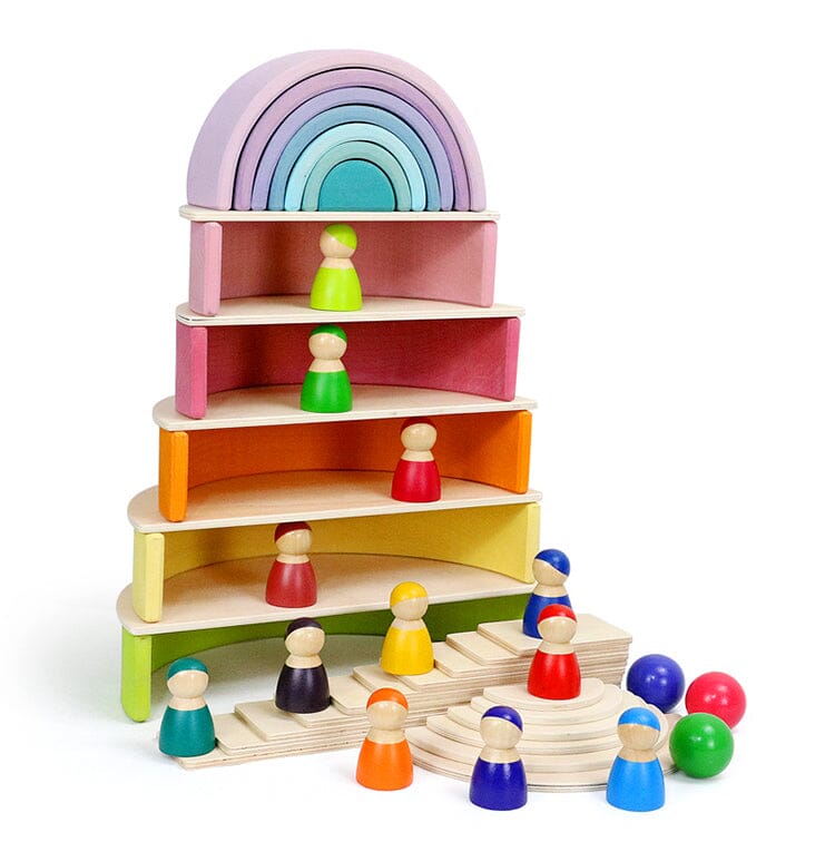 Green Elephant Home and Toys - 12 Pcs Large Wooden Rainbow Stacking Blocks in Pastel/Macaron Colors