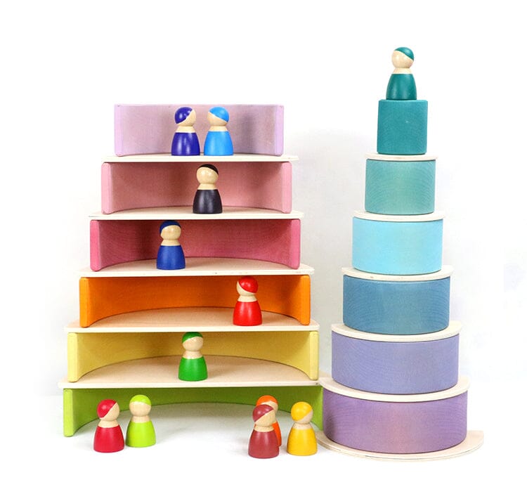 Green Elephant Home and Toys - 12 Pcs Large Wooden Rainbow Stacking Blocks in Pastel/Macaron Colors