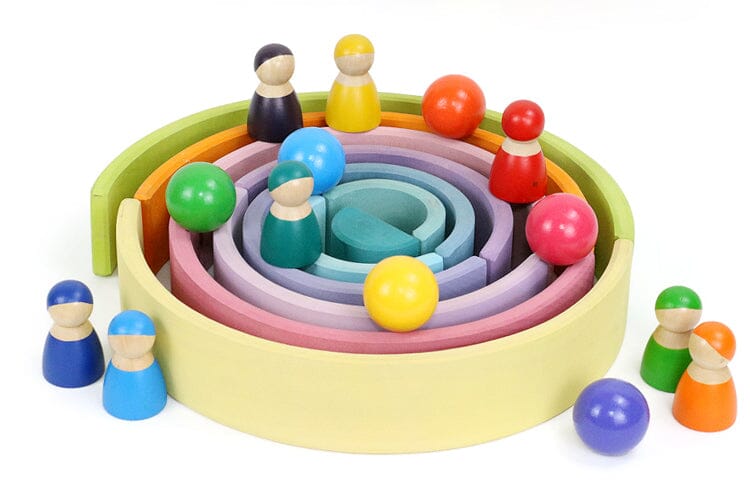 12 Pcs Large Wooden Rainbow Stacking Blocks in Pastel/Macaron Colors toys 