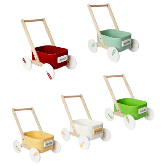 2-in-1 Wooden Toddler Learning Walker with Toy Storage Bin 