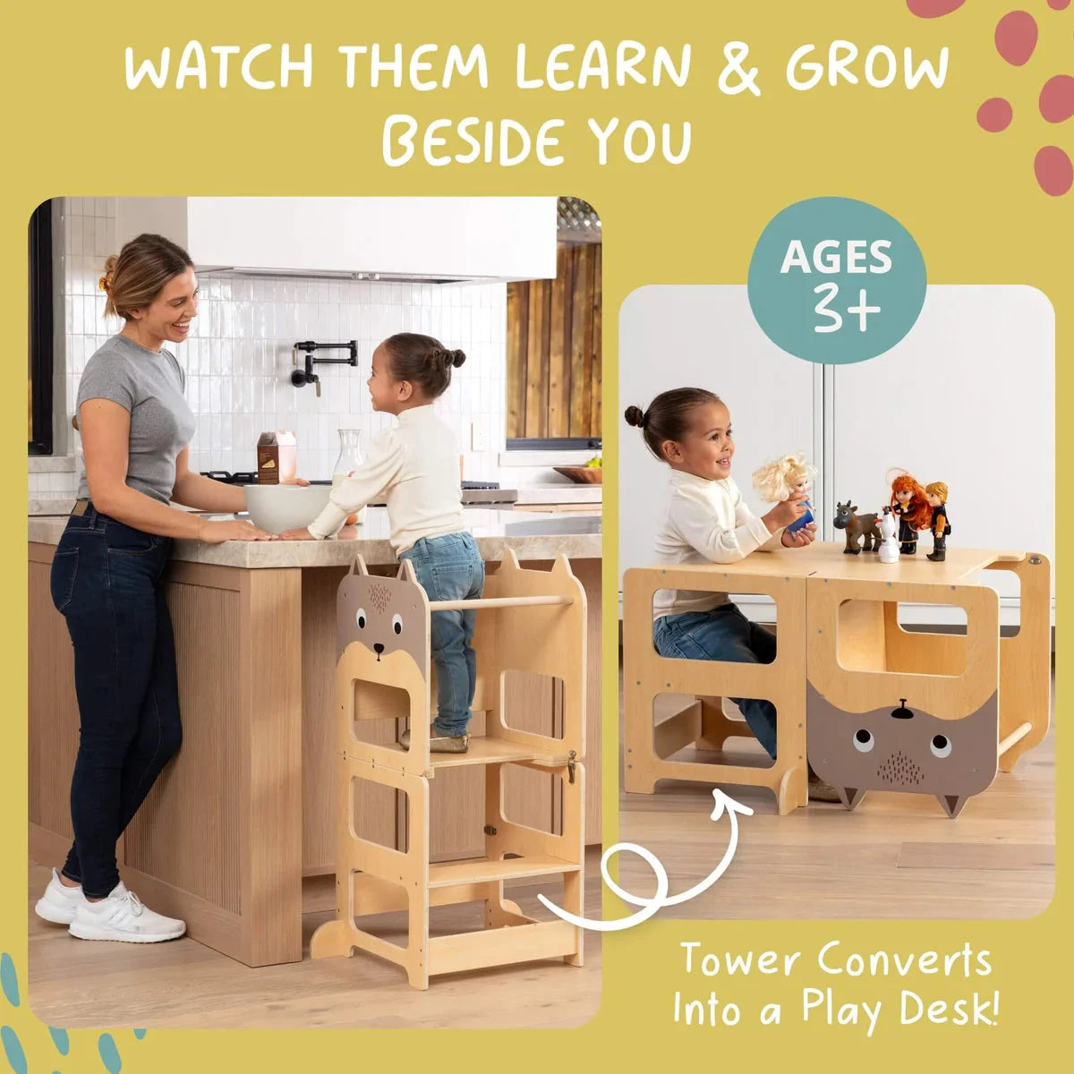 4-in-1 Montessori Toddler Tower, Step Stool & Desk Toys 